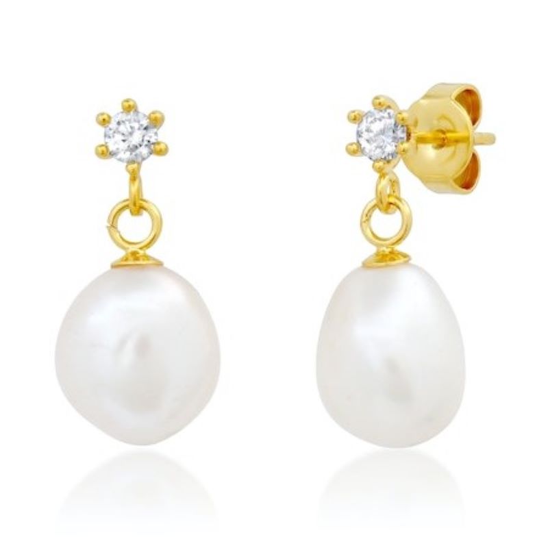 tai simple cz pearl gold drop earring