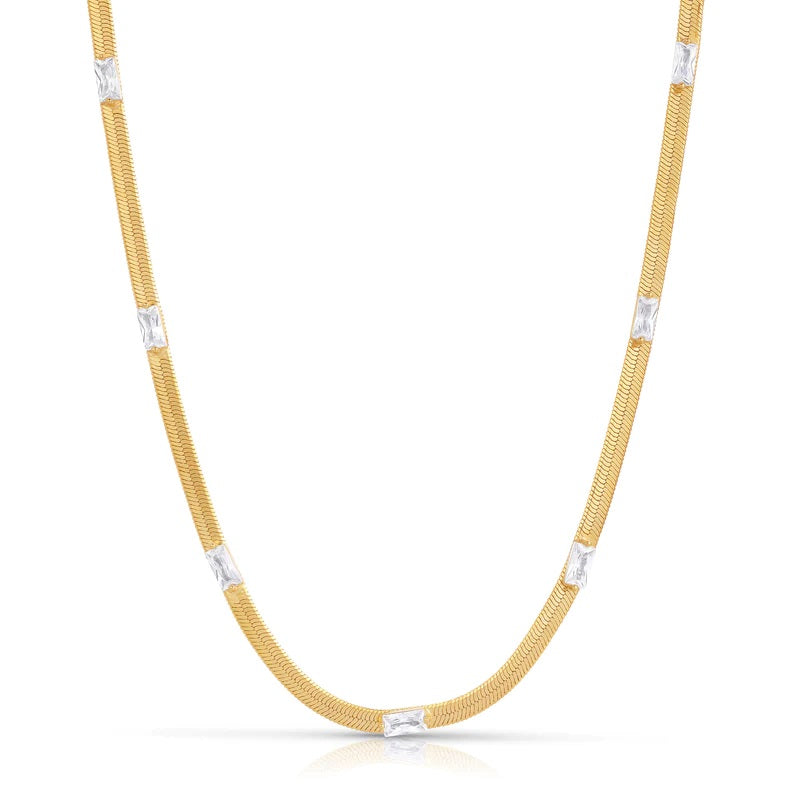 joy dravecky luxe herringbone gold white cz neclace